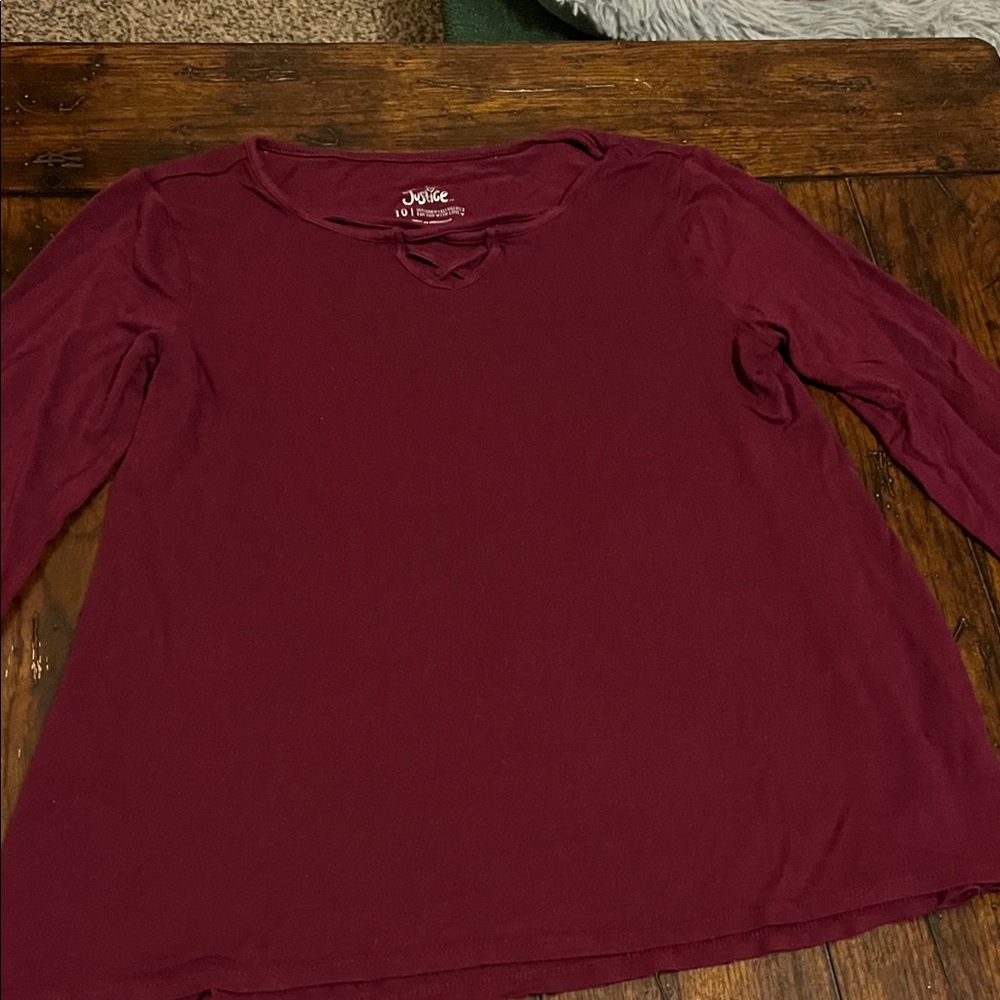 Justice Burgundy Long Sleeve Tee